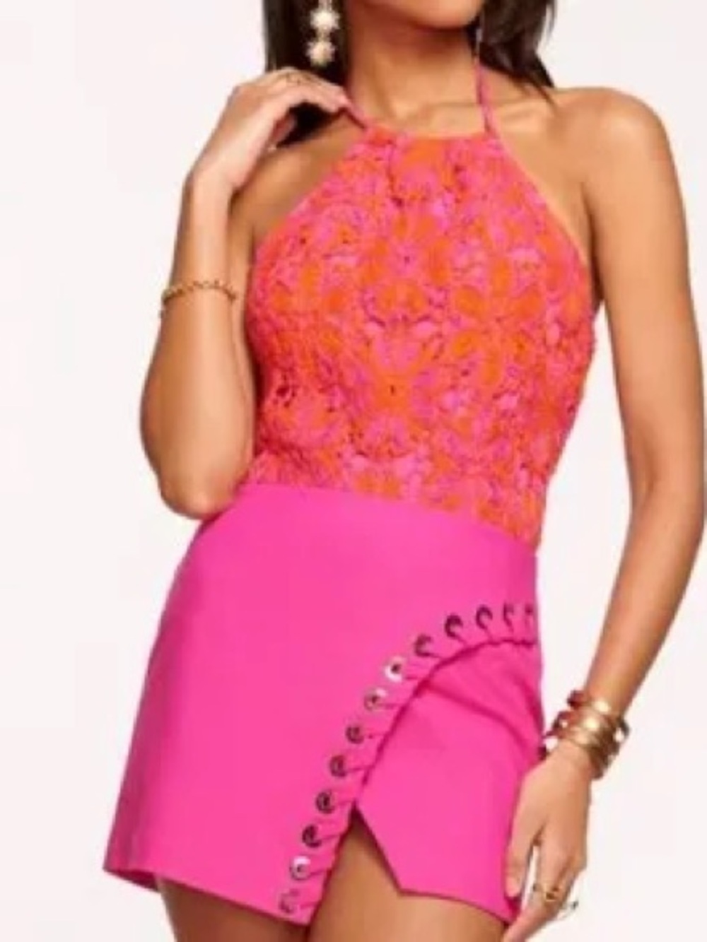 RAMY BROOK Skirt NEW Size 6 Bright Pink $265 Silver Grommets Mini Night Out